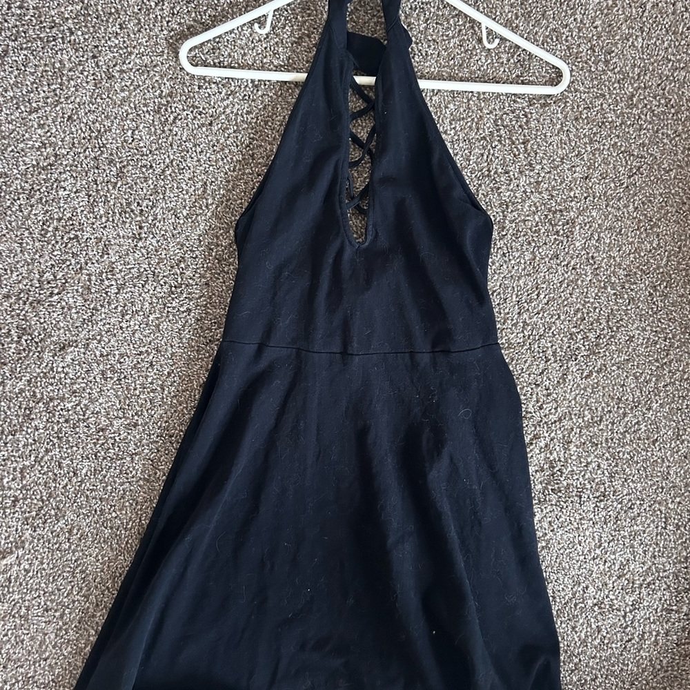 Black Halter Dress with Lace-Up Front